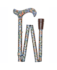 Canne de marche pliante réglable motif floral bleu et orange