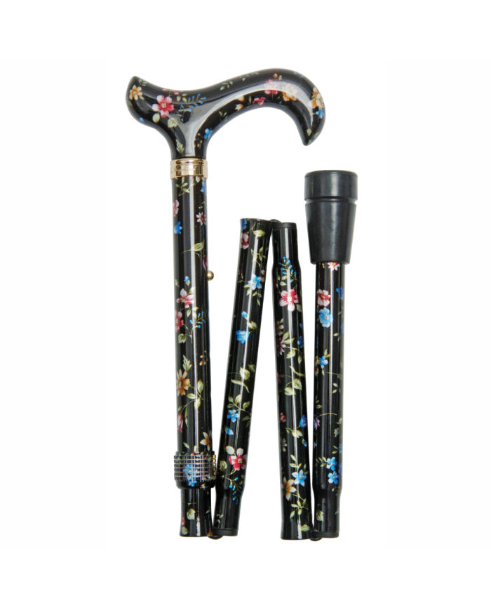 Canne de marche pliante réglable florale noire