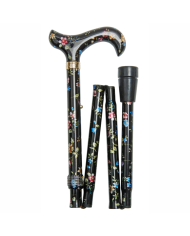 Canne de marche pliante réglable florale noire
