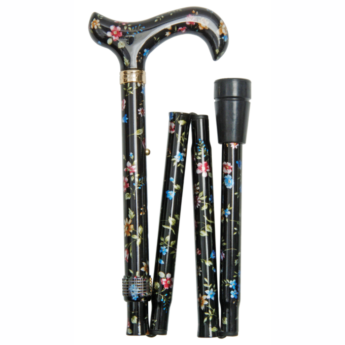 Canne de marche pliante réglable florale noire