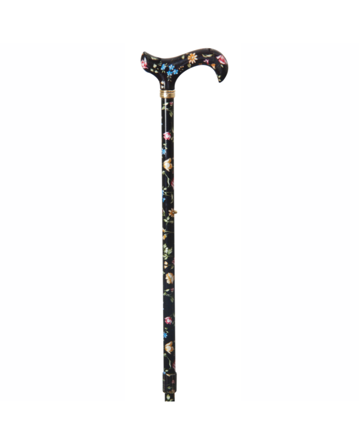 Canne de marche réglable florale noire