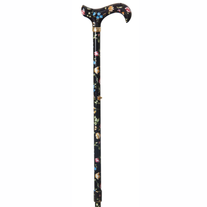 Canne de marche réglable florale noire