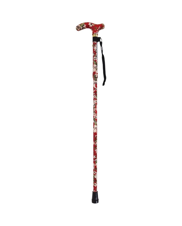 Canne de marche pliante réglable rouge à fleurs