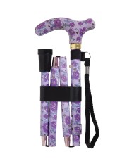 Canne de marche pliante réglable violette à fleurs