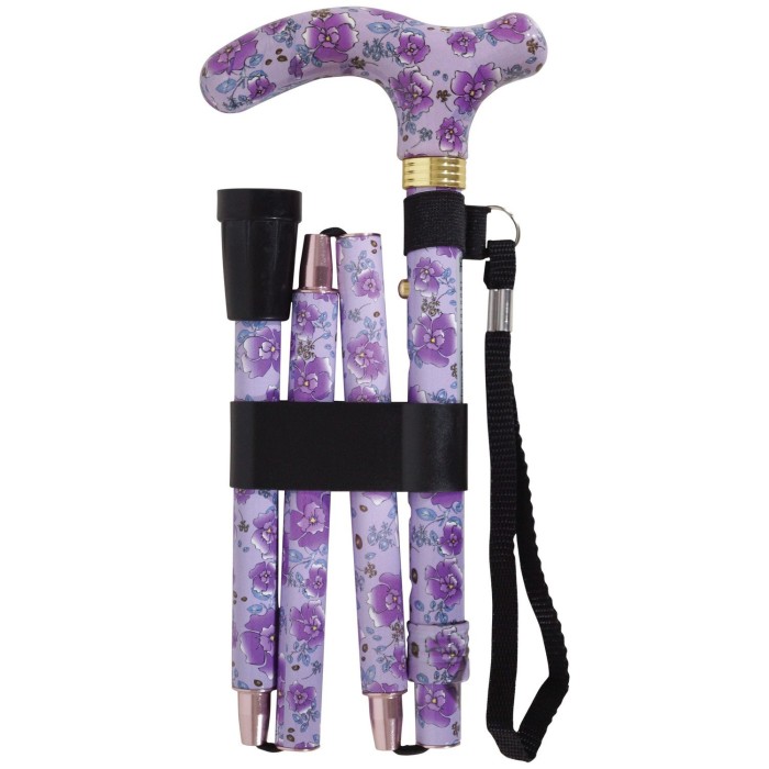 Canne de marche pliante réglable violette à fleurs