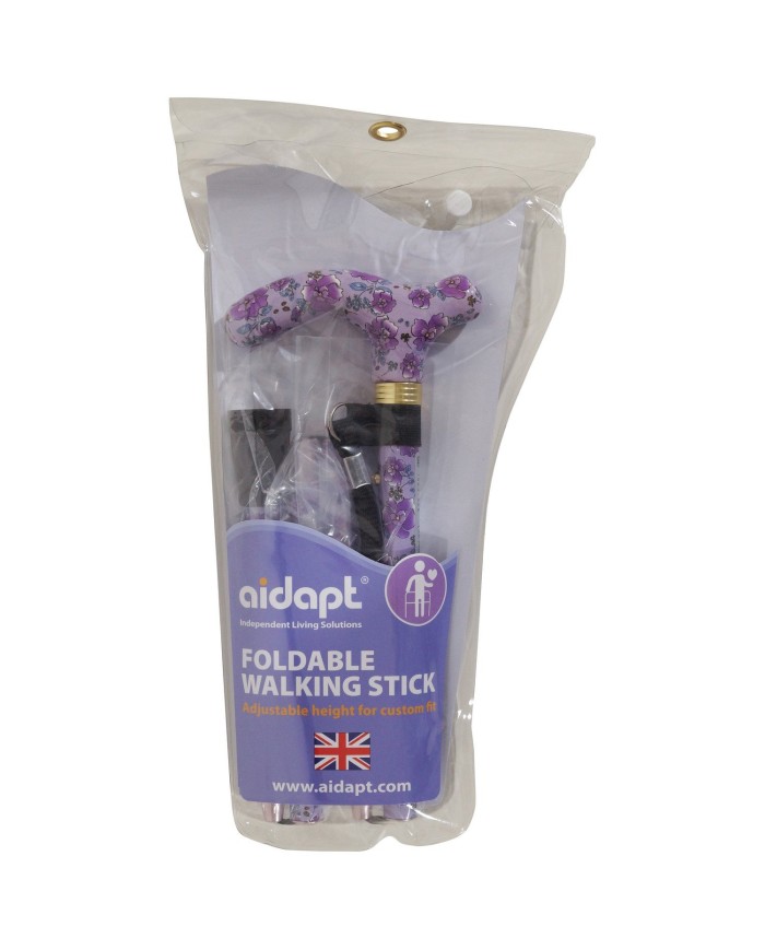 Canne de marche pliante réglable violette à fleurs