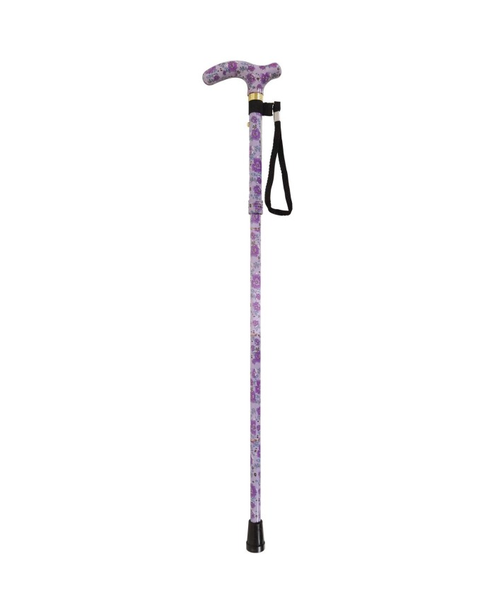 Canne de marche pliante réglable violette à fleurs