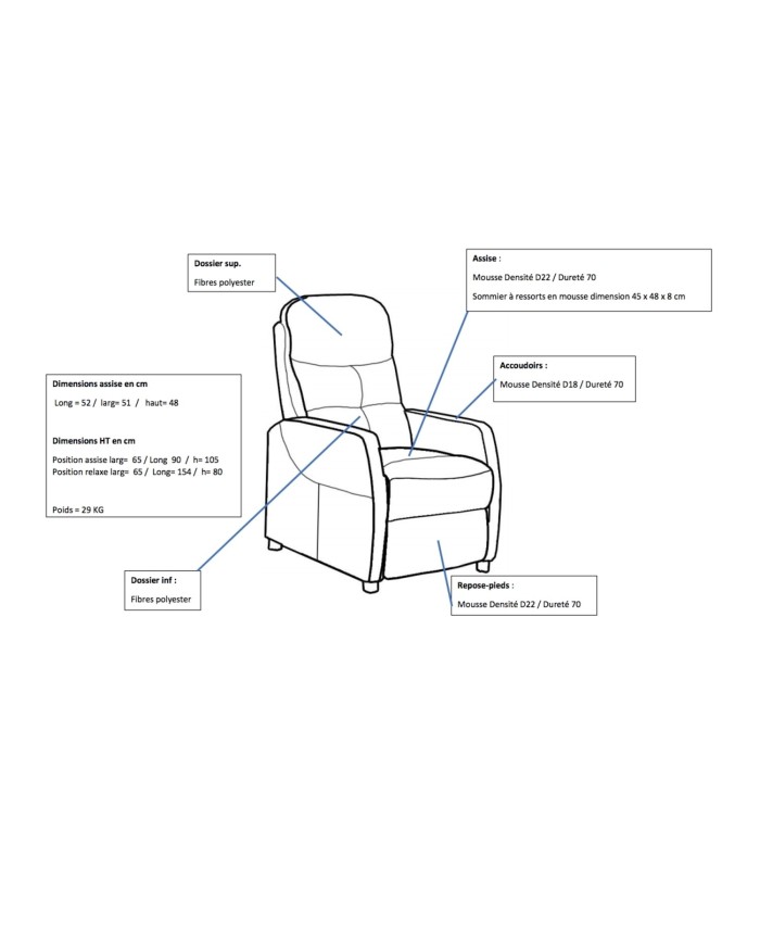 Couleur Senior - Fauteuil De Relaxation Mercato - Avec Inclinaison Dossier Et Repose Jambes