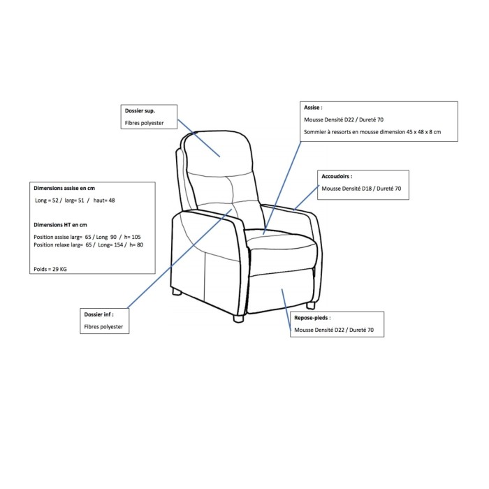 Couleur Senior - Fauteuil De Relaxation Mercato - Avec Inclinaison Dossier Et Repose Jambes