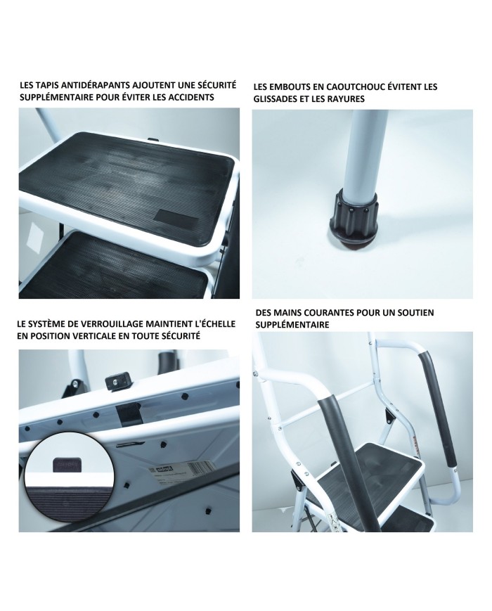 Marchepied avec main courante – Escabeau pliant sécurisé intérieur/extérieur
