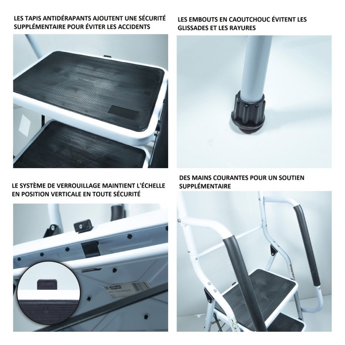 Marchepied avec main courante – Escabeau pliant sécurisé intérieur/extérieur