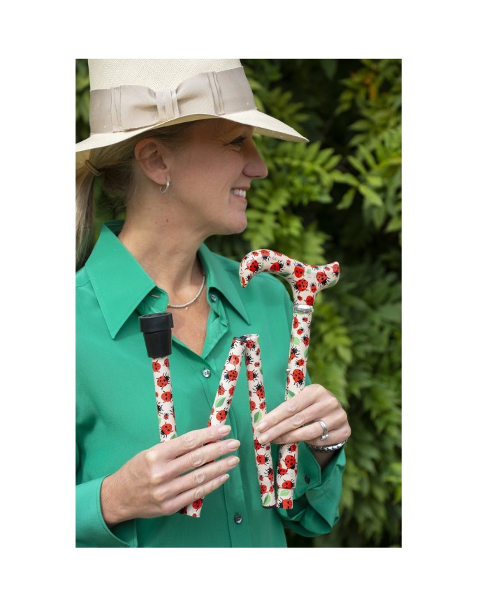 Canne de marche Femme pliante motif coccinelles avec poignée ergonomique