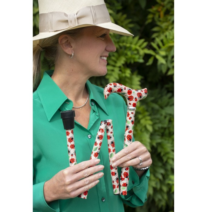 Canne de marche Femme pliante motif coccinelles avec poignée ergonomique