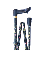 Canne Orthopédique Pliante Noir - Motif Floral - gaucher