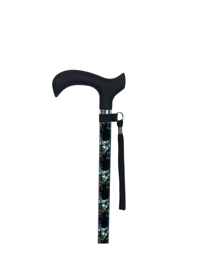 Canne de marche réglable noire à fleurs