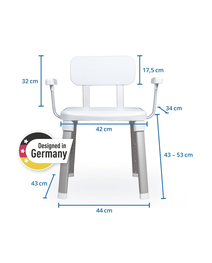 Chaise de douche et de bain élégante ajustable avec accoudoirs
