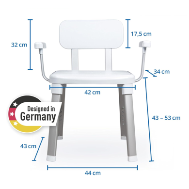 Chaise de douche et de bain élégante ajustable avec accoudoirs