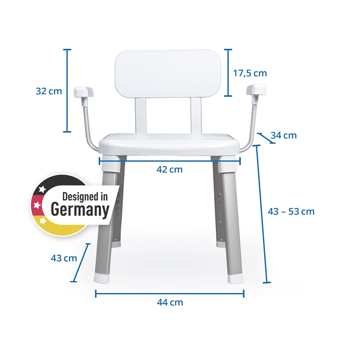 Chaise de douche et de bain élégante ajustable avec accoudoirs