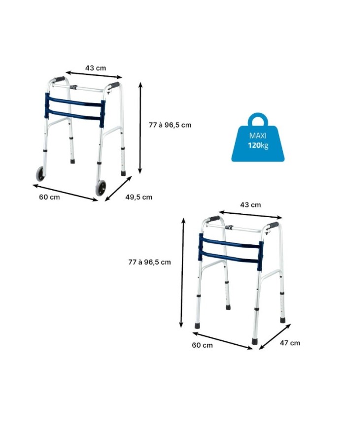 Cadre de marche pliant 2 roues