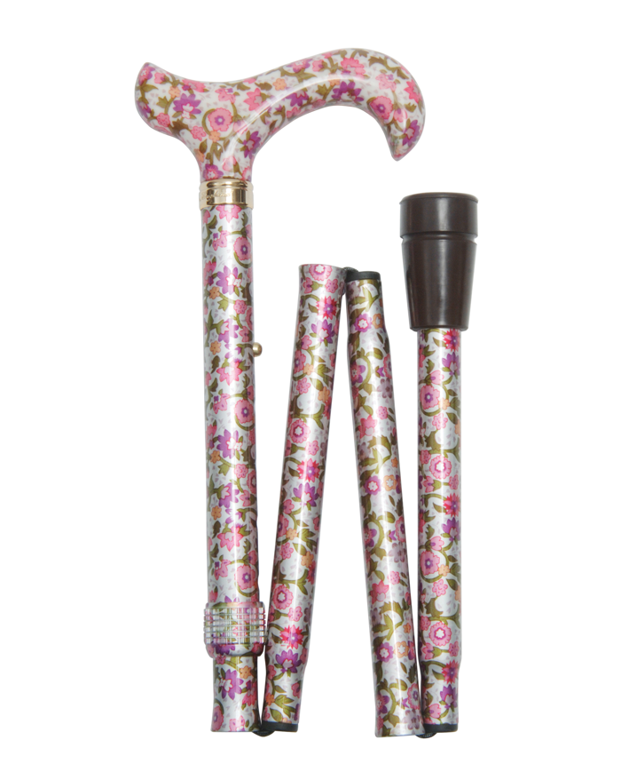 Canne de marche pliante et réglable élégante style rose fleuri