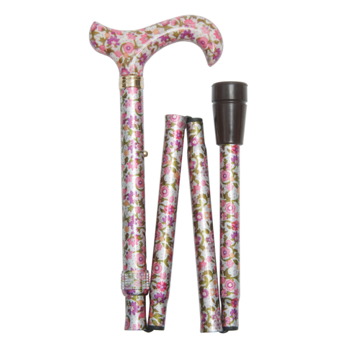 Canne de marche pliante et réglable élégante style rose fleuri