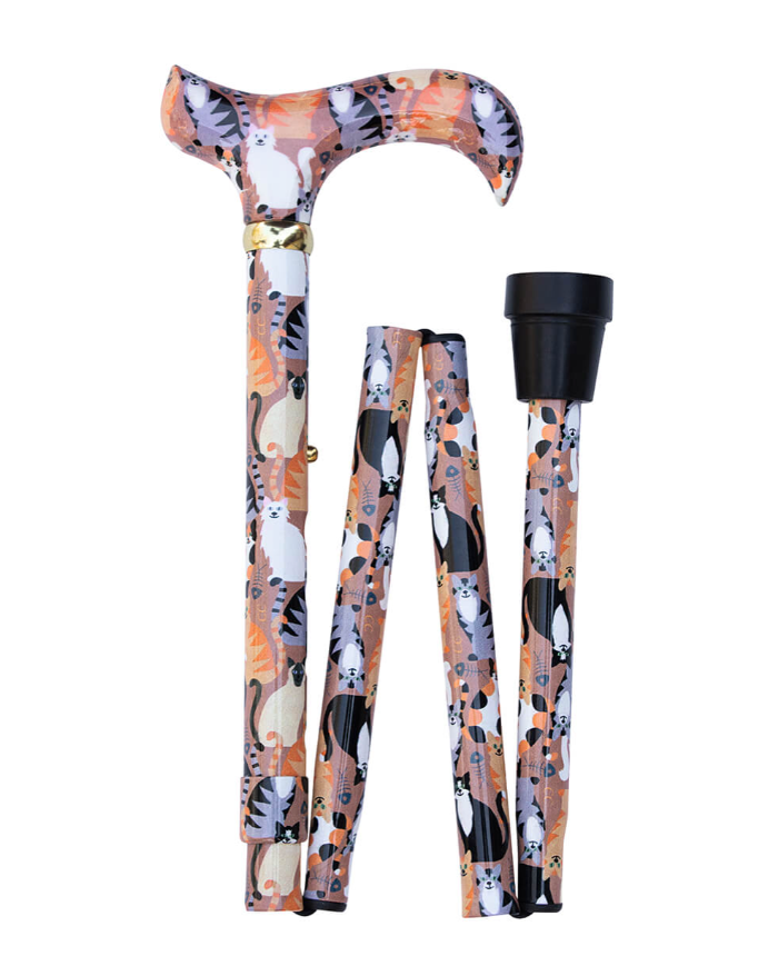 Canne pliante réglable style Chats souriants – Élégante et pratique