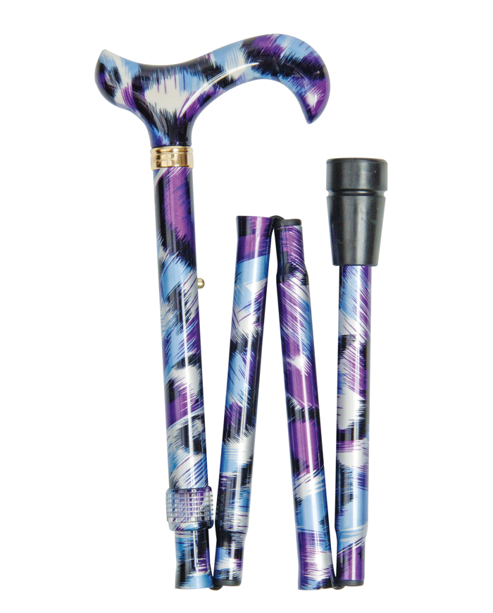 Canne de marche pliante réglable motif artistique violet – Élégante et légère