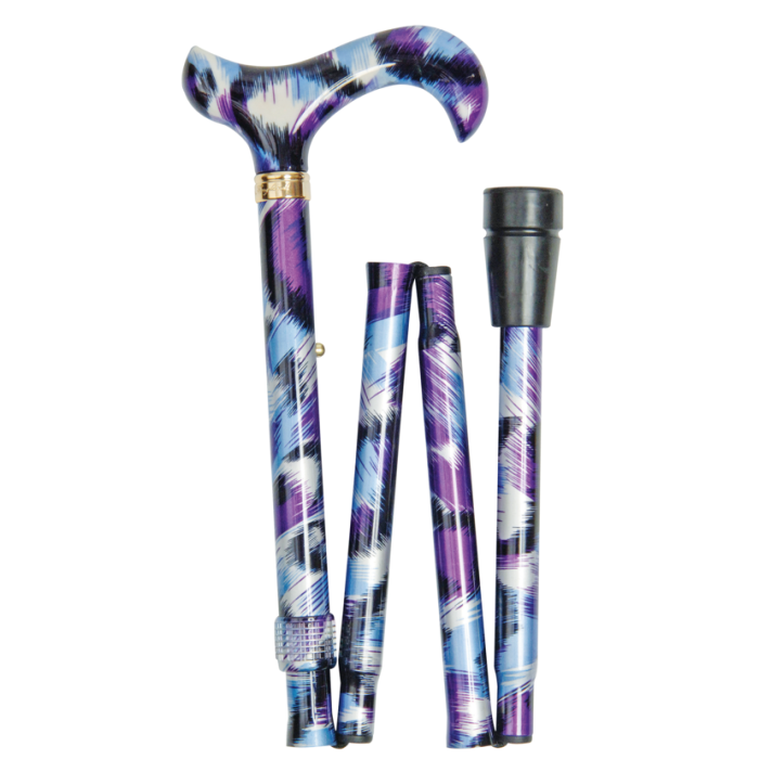 Canne de marche pliante réglable motif artistique violet – Élégante et légère