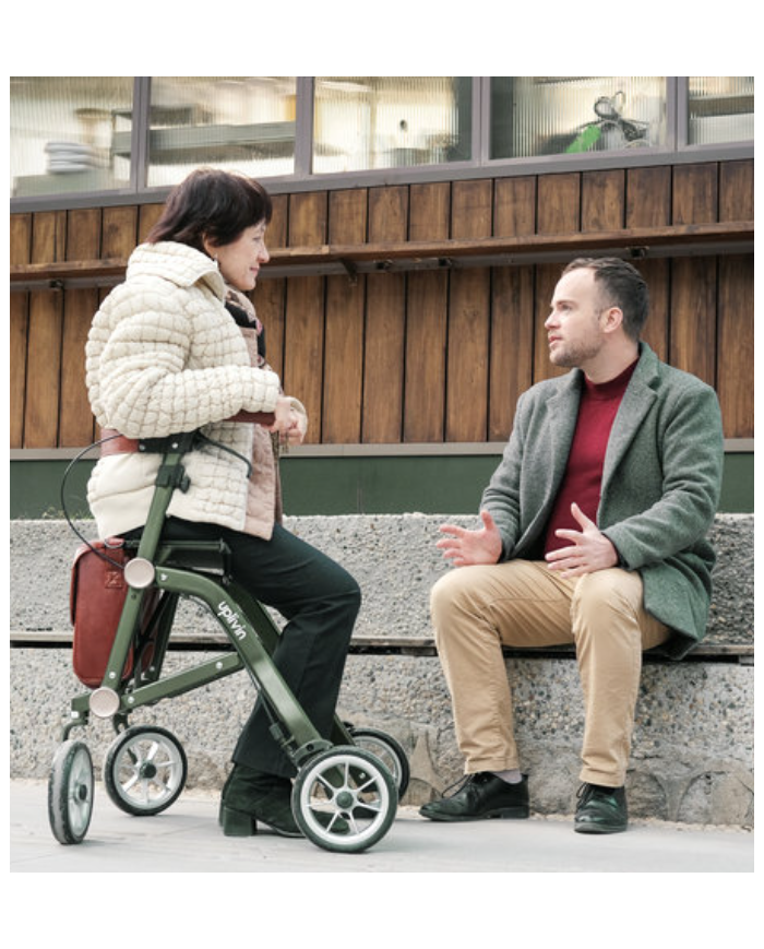 Déambulateur Trive Uplivin – Rollator 4 roues léger (6,5 kg), double pliant avec sac et porte-canne