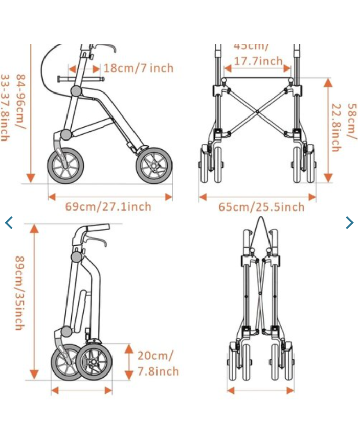 Déambulateur Trive 4 roues Uplivin – Léger, pliant double, avec sac et porte-canne