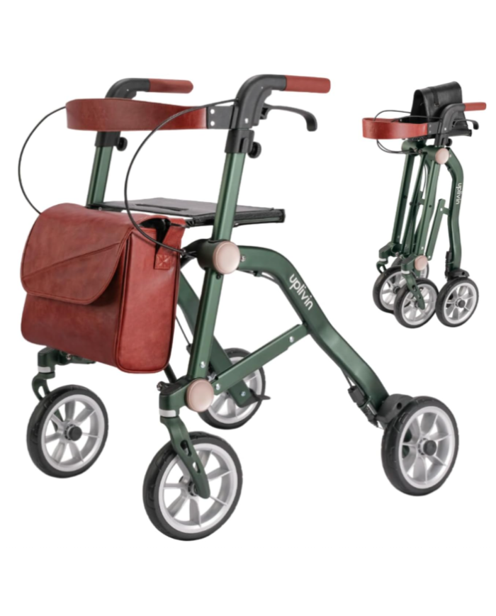 Déambulateur Trive 4 roues Uplivin – Léger, pliant double, avec sac et porte-canne