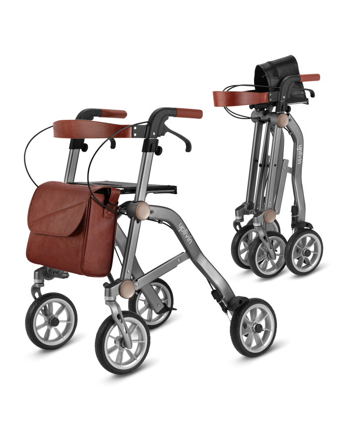 Déambulateur Trive 4 roues Uplivin – Léger, pliant double, avec sac et porte-canne