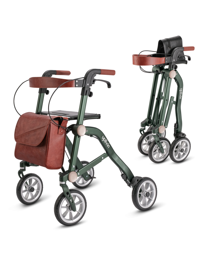 Déambulateur Trive 4 roues Uplivin – Léger, pliant double, avec sac et porte-canne