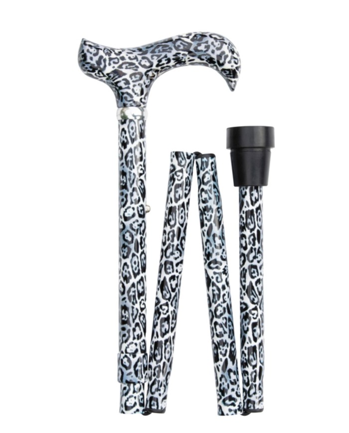 Canne de marche pliante réglable motif léopard des neiges – Élégante et légère