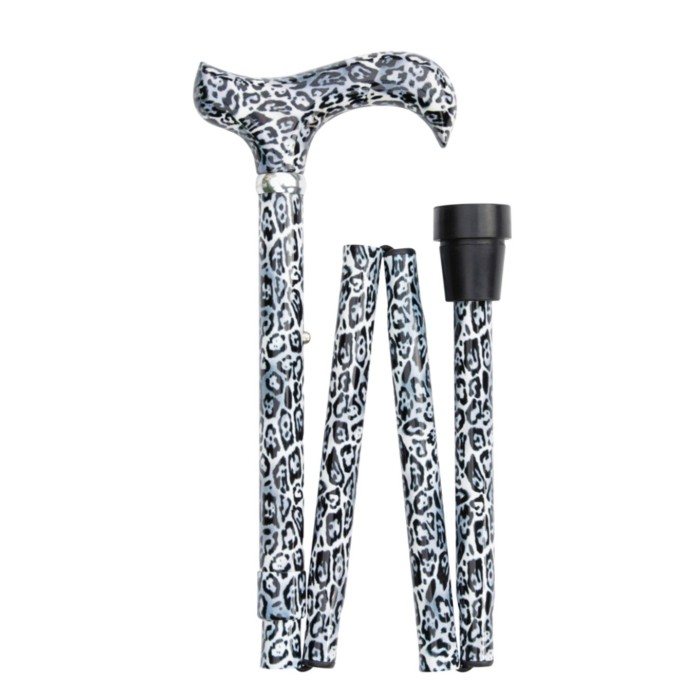 Canne de marche pliante réglable motif léopard des neiges – Élégante et légère