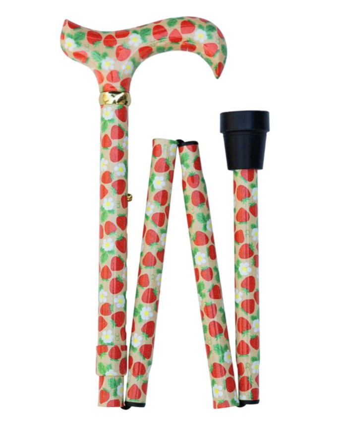 Canne de marche pliante, réglable, style fraises et crème