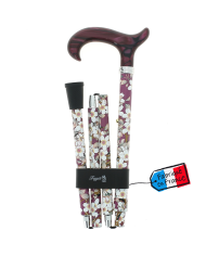 Canne pliante réglable alu vieux rose fleurs et poignée plexiglass violine