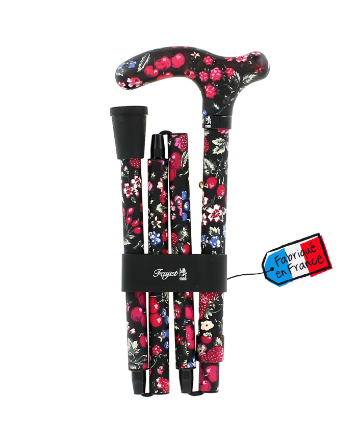 Canne pliante réglable alu fruits sur fond noir