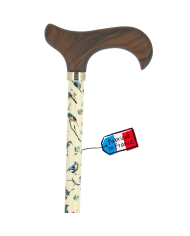 Canne réglable alu beige oiseaux et poignée bois