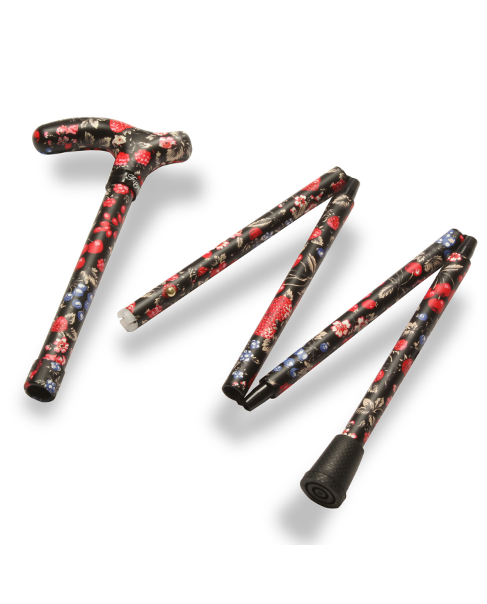 Canne pliante réglable alu fruits sur fond noir