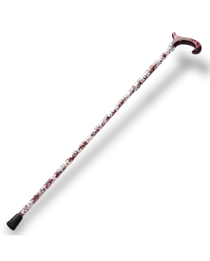 Canne pliante réglable alu vieux rose fleurs et poignée plexiglass violine