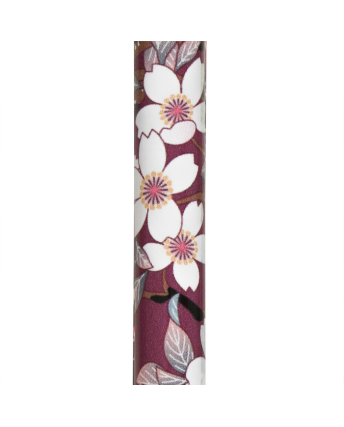 Canne pliante réglable alu vieux rose fleurs et poignée plexiglass violine