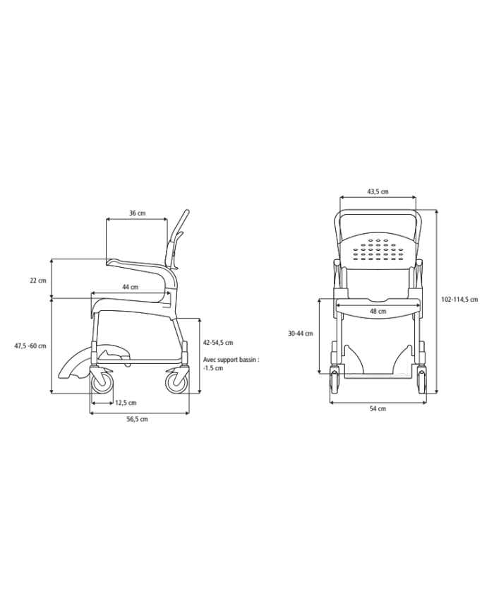 chaise de douche et de toilettes réglable en hauteur